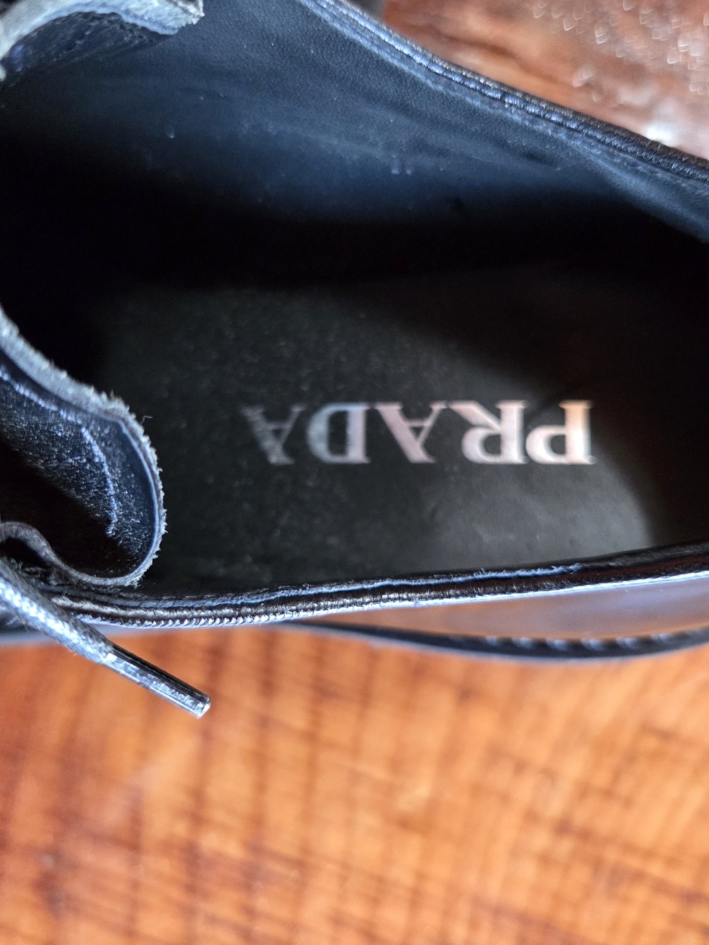 PRADA Diapason Black Opague Brushed Leather Lace-up Loafers - Picture 5 of 8